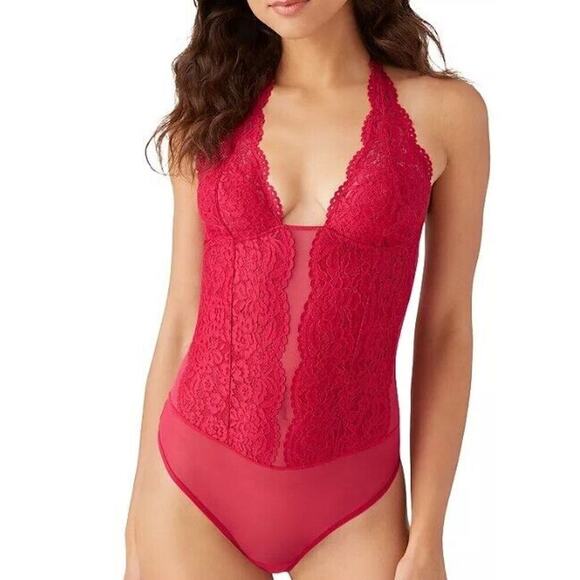 B Temptd Wacoal S Bodysuit Ciao Bella Thong Lace Plunge Intimated Teddy NEW - Picture 1 of 5